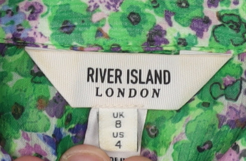 River Island Women's Green Floral Blouse, Size 8