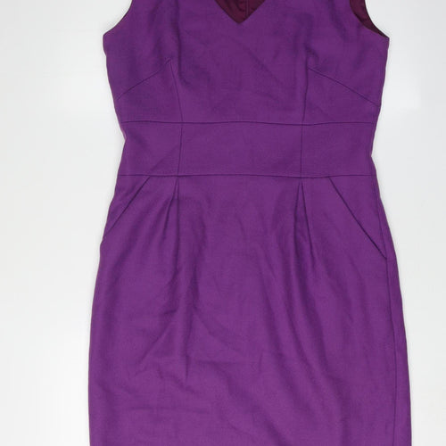 Hobbs Women's Purple Sheath Dress Size 12 V-Neck Classic
