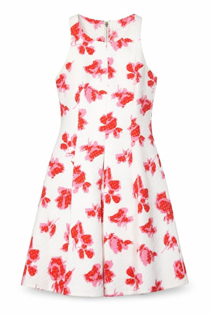 Front view of River Island Women's White Floral A-Line Dress, size 6