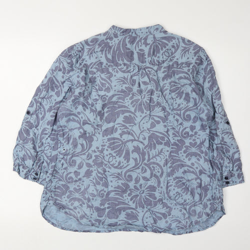 Marks and Spencer Women's Blue Floral Linen Blouse, Size 18