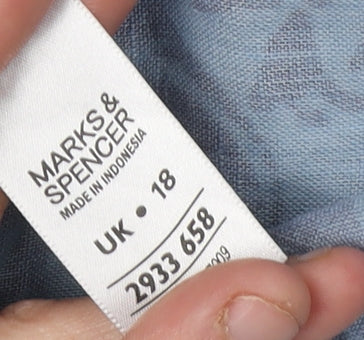 Marks and Spencer Women's Blue Floral Linen Blouse, Size 18