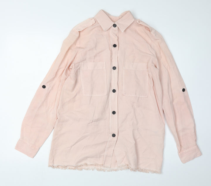 Zara Woman Pink Button-Up Shirt UK 8
