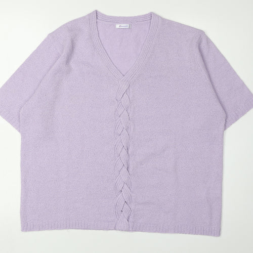 Damart Women's Purple V-Neck Cable-Knit Pullover L