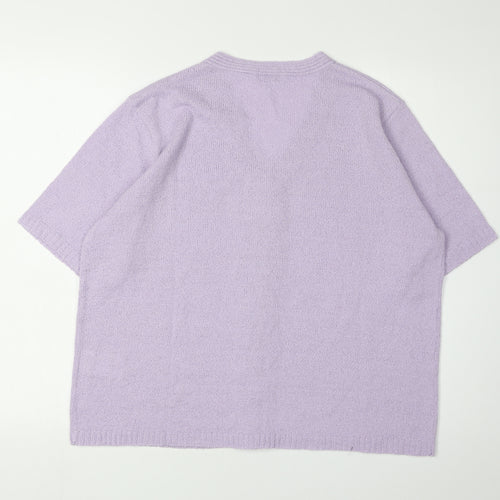 Damart Women's Purple V-Neck Cable-Knit Pullover L