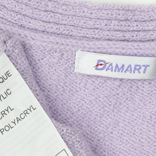 Damart Women's Purple V-Neck Cable-Knit Pullover L