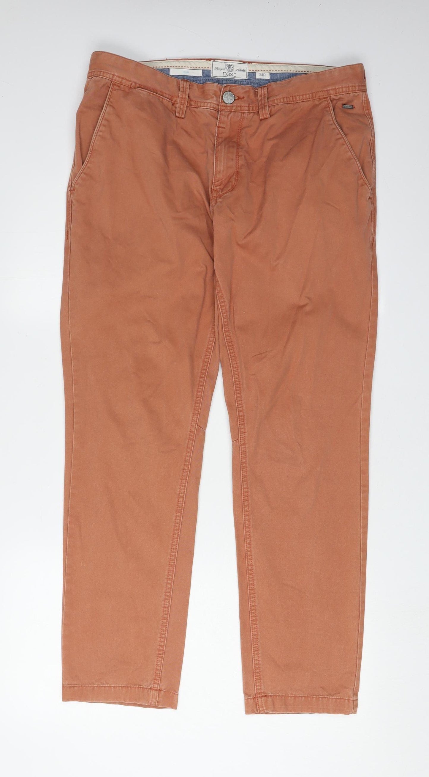 Next Men’s Brown Chino Trousers 34R Slim Fit
