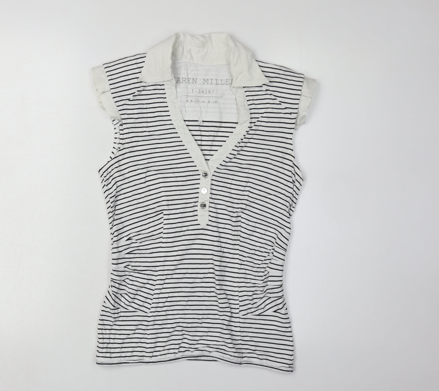 Karen Millen Women's Striped Sleeveless Collared T-Shirt