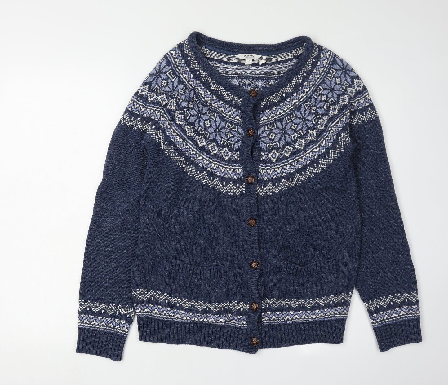 FatFace Women's Blue Fair Isle Cardigan Size 12