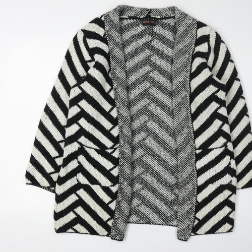 Anna Rose Women's Black Ivory Cardigan L Geometric Knit