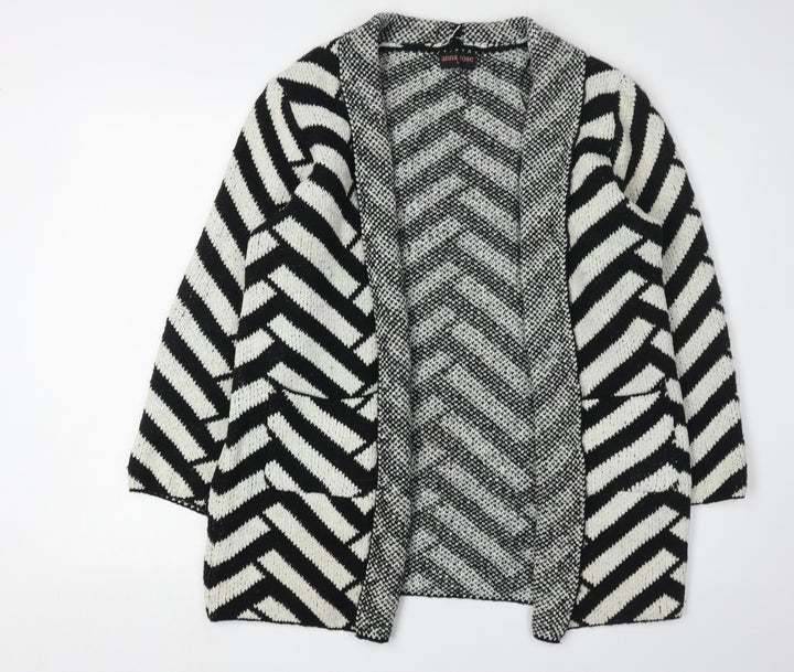 Anna Rose Women's Black Ivory Cardigan L Geometric Knit
