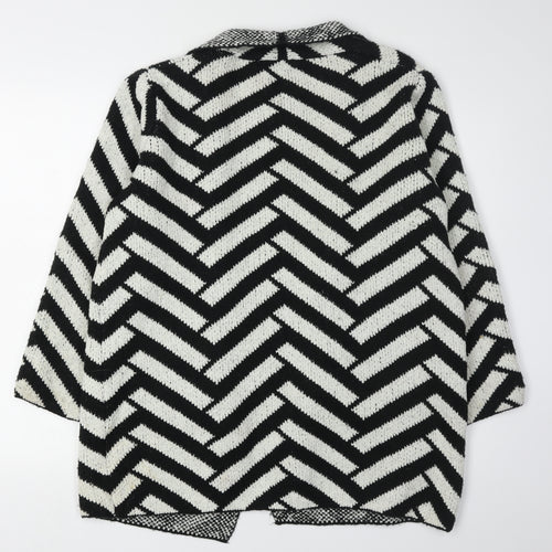 Anna Rose Women's Black Ivory Cardigan L Geometric Knit