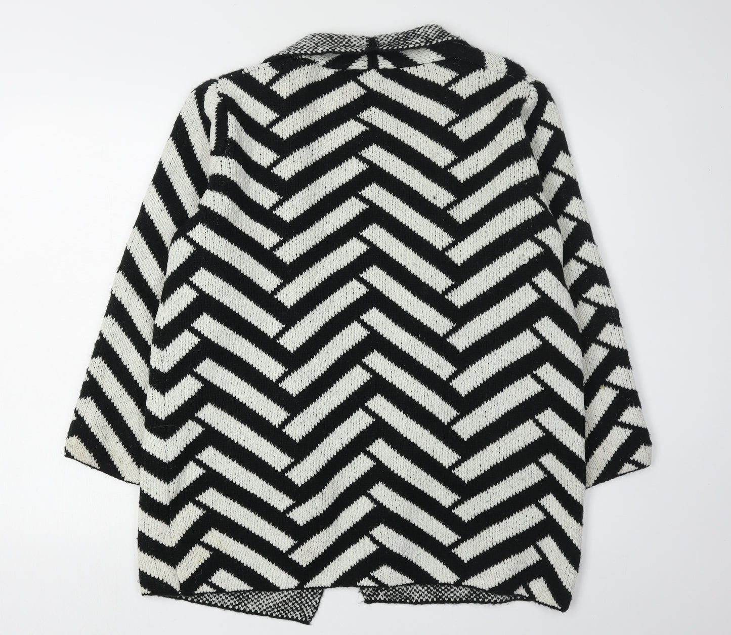 Anna Rose Women's Black Ivory Cardigan L Geometric Knit
