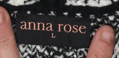 Anna Rose Women's Black Ivory Cardigan L Geometric Knit