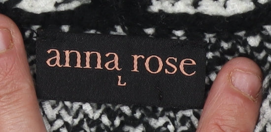 Anna Rose Women's Black Ivory Cardigan L Geometric Knit