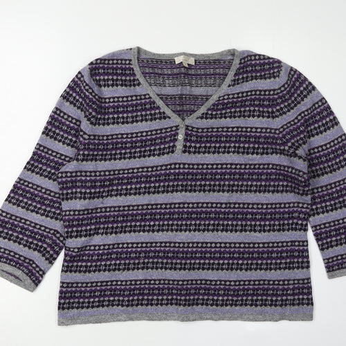 CC Women's Purple Henley Argyle Petite Jumper M