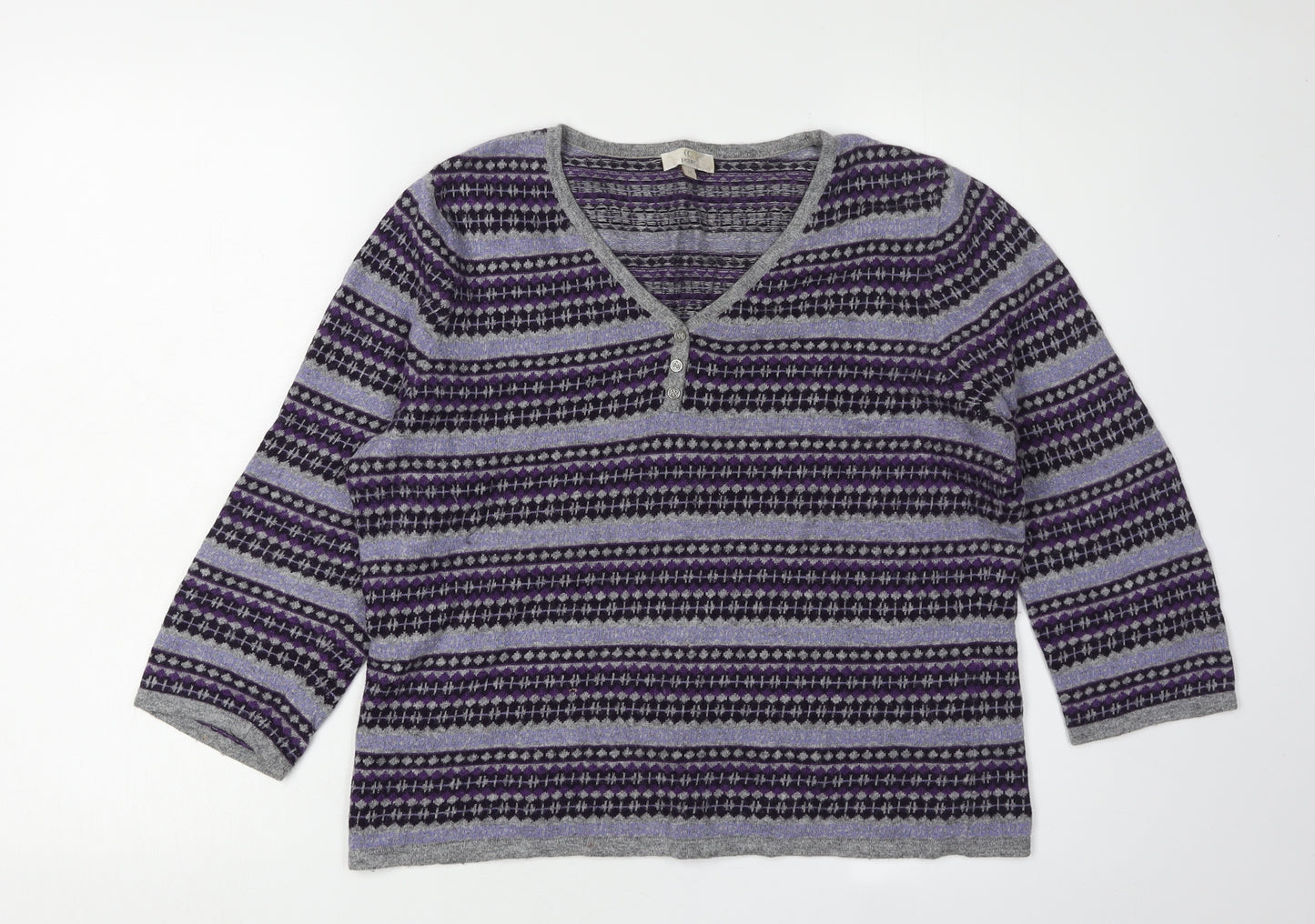 CC Women's Purple Henley Argyle Petite Jumper M