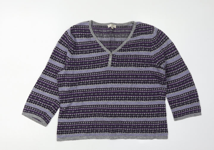 CC Women's Purple Henley Argyle Petite Jumper M