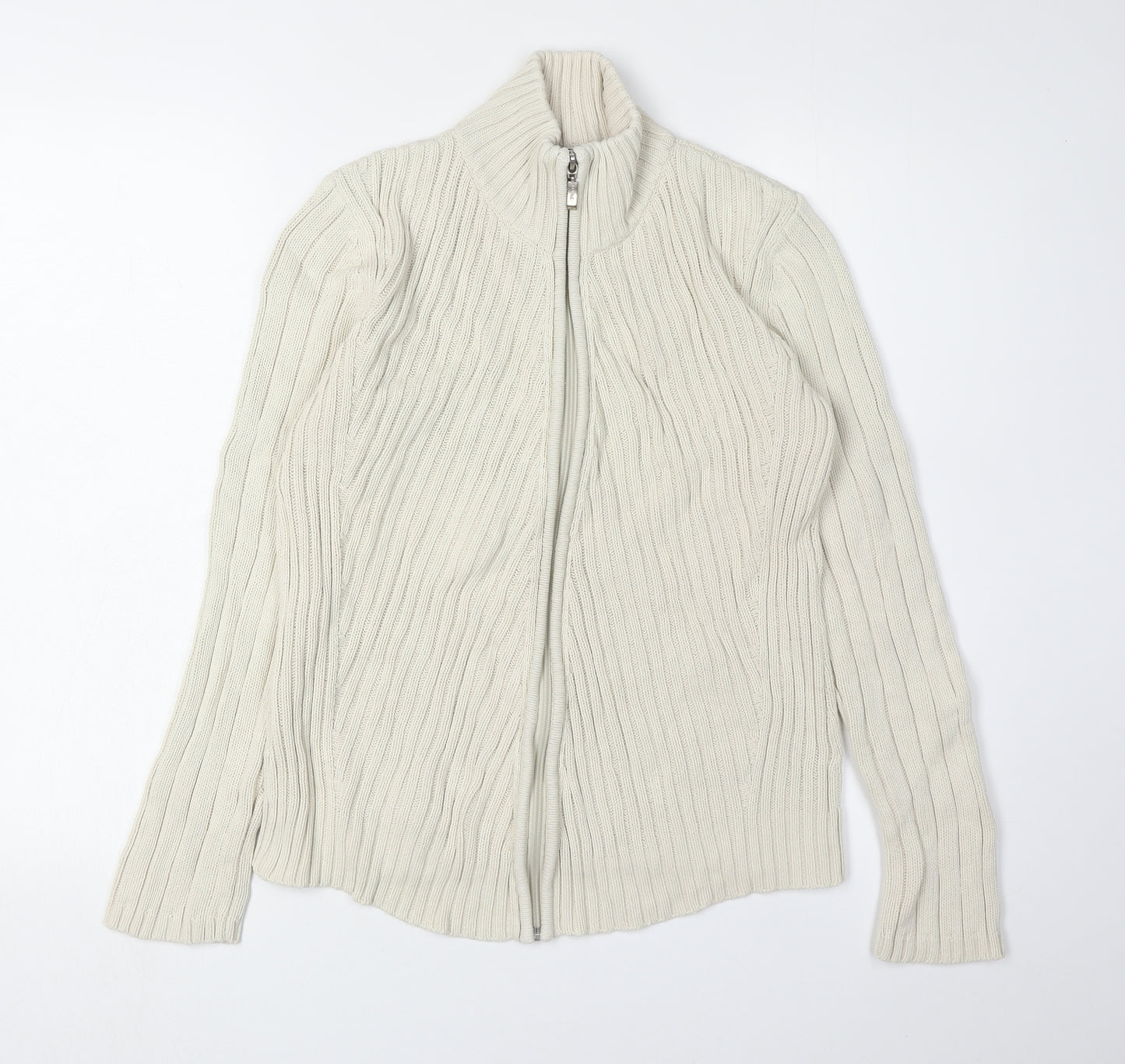 Maine New England Women's Ivory Full Zip Knit Jumper Size 12