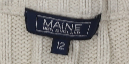 Maine New England Women's Ivory Full Zip Knit Jumper Size 12