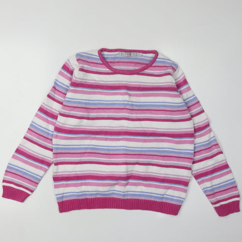 EWM Women's Pink and White Striped Jumper S