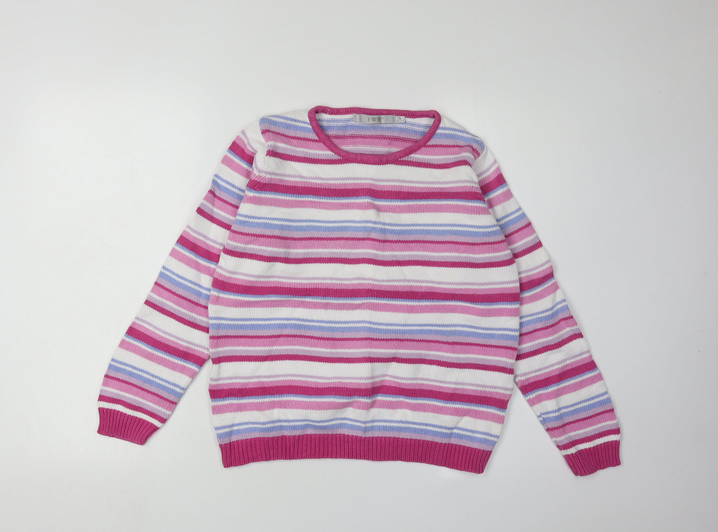 EWM Women's Pink and White Striped Jumper S