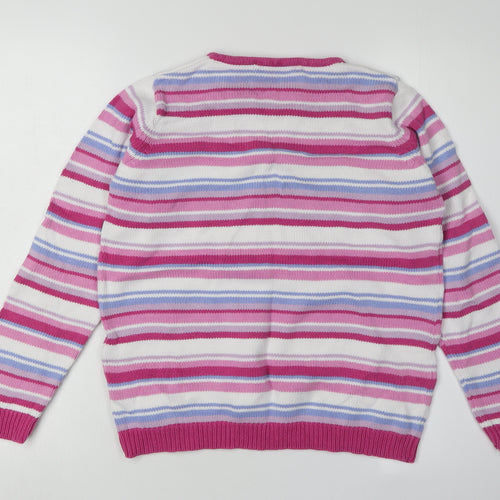EWM Women's Pink and White Striped Jumper S