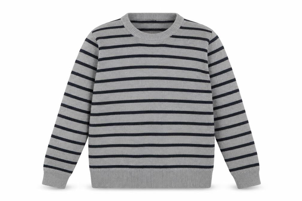 Front view of J.Crew boys’ grey striped jumper m (8-9 years)