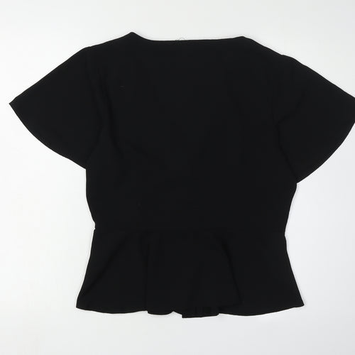 Brave Soul Women's Black Blouse - Medium, Short Sleeve, V-Neck