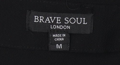 Brave Soul Women's Black Blouse - Medium, Short Sleeve, V-Neck