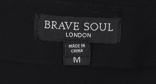 Brave Soul Women's Black Blouse - Medium, Short Sleeve, V-Neck