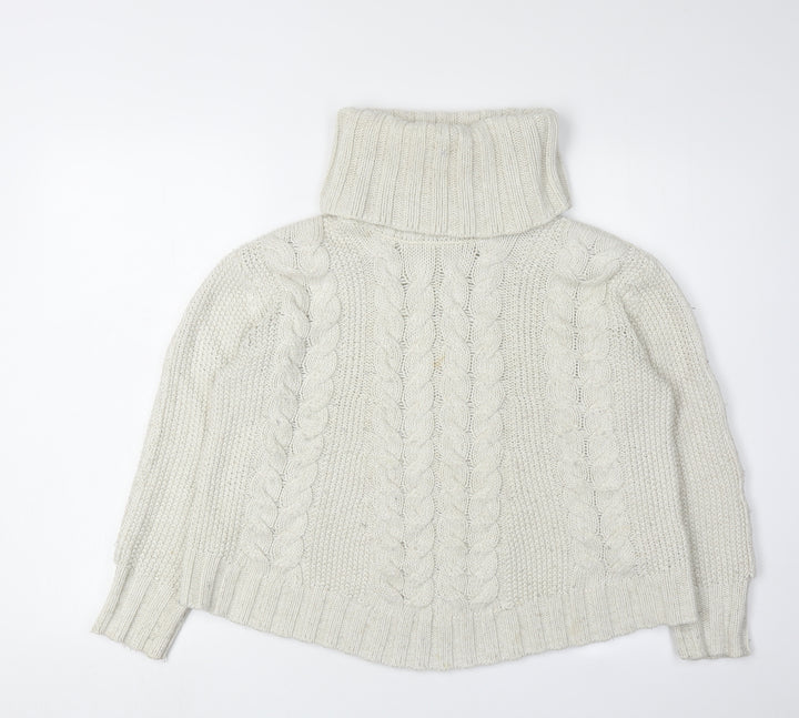Debenhams Women's Ivory Roll Neck Cable-Knit Jumper Size 12