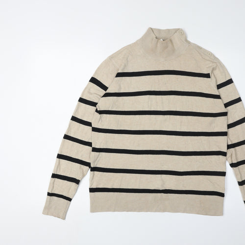 b.young Women's Beige Striped Pullover Jumper L