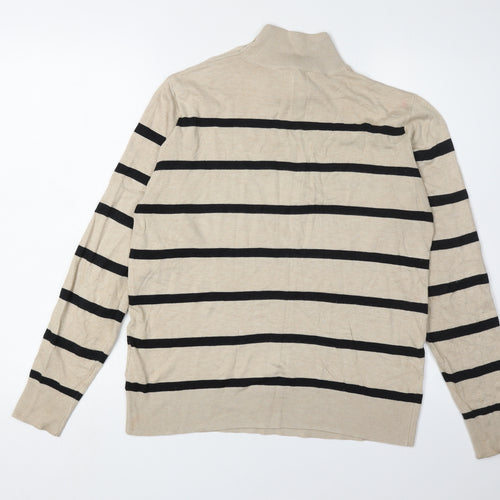 b.young Women's Beige Striped Pullover Jumper L