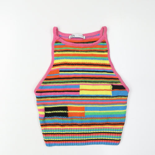 Zara Women's Multicoloured Cotton Knit Tank Top S