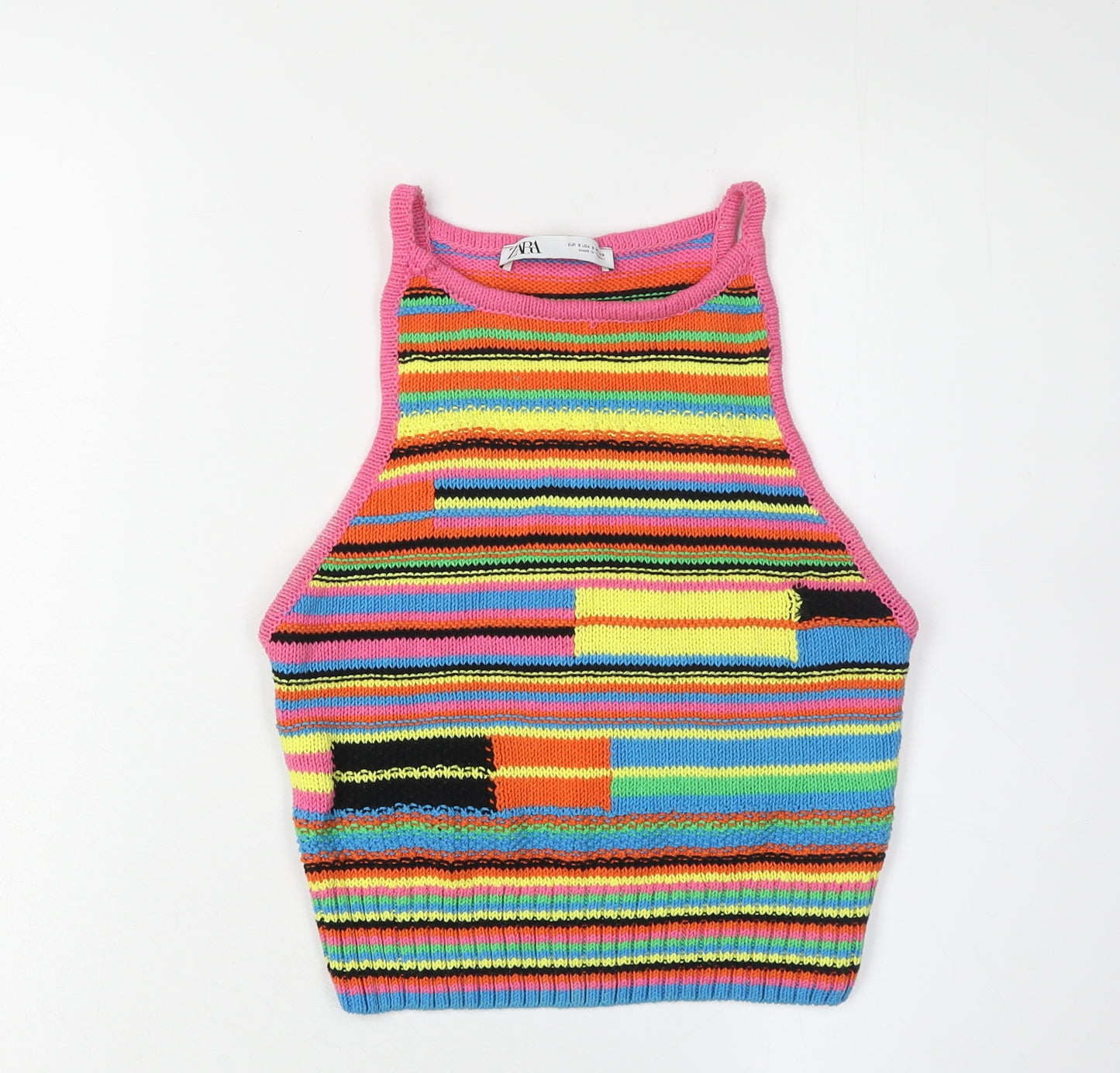Zara Women's Multicoloured Cotton Knit Tank Top S