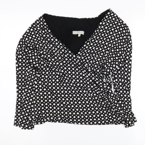 Hobbs Women's Black Geometric Wrap Blouse M