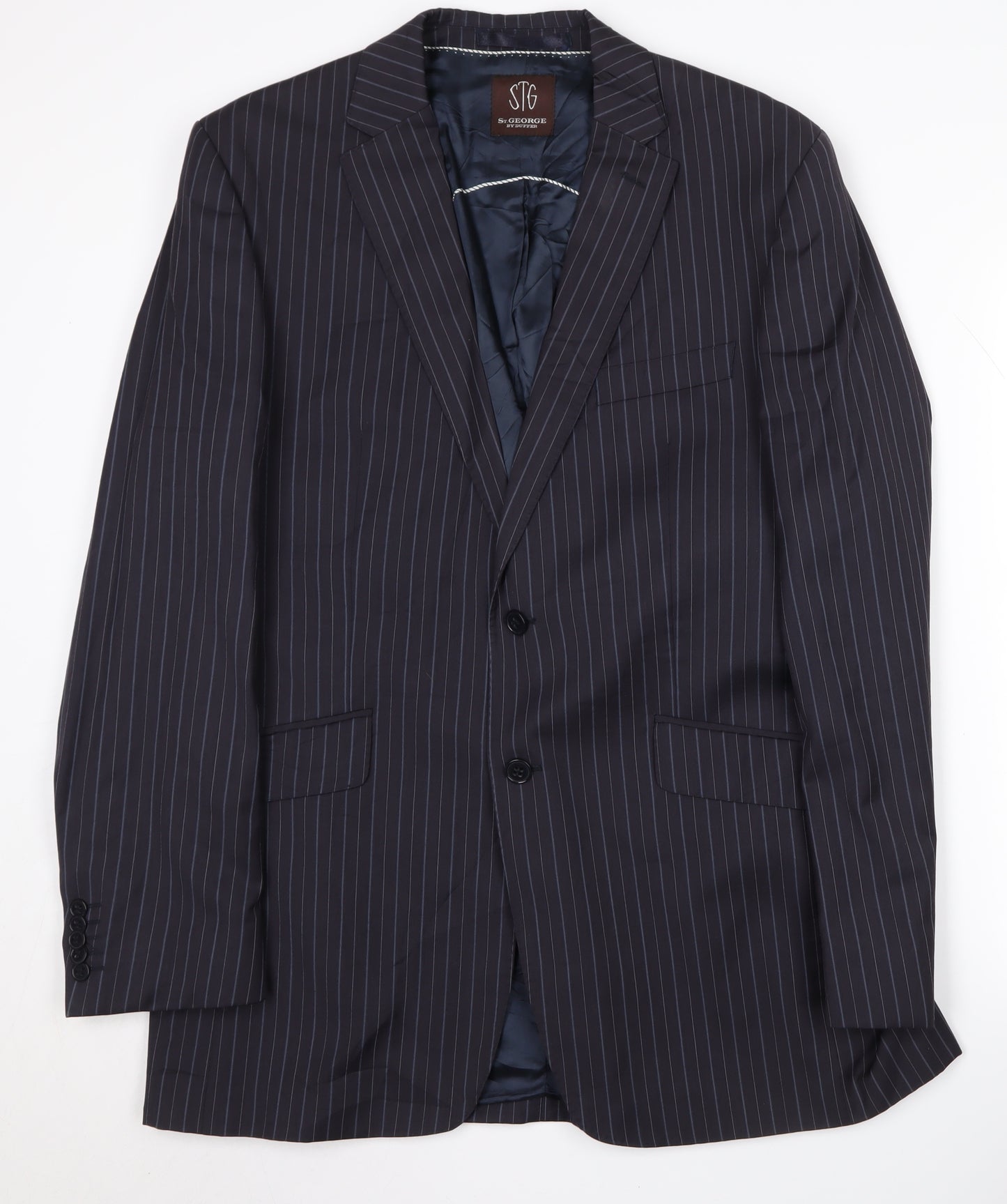 St. George by Duffer Men's Blue Striped Blazer, Size 42L