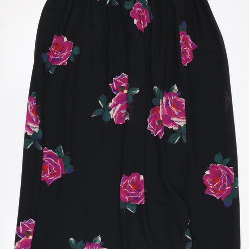 Jaeger Women's Black Midi A-Line Floral Skirt S