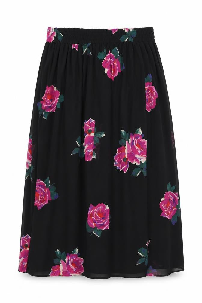 Jaeger Women's Black Midi A-Line Floral Skirt S