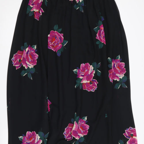 Jaeger Women's Black Midi A-Line Floral Skirt S