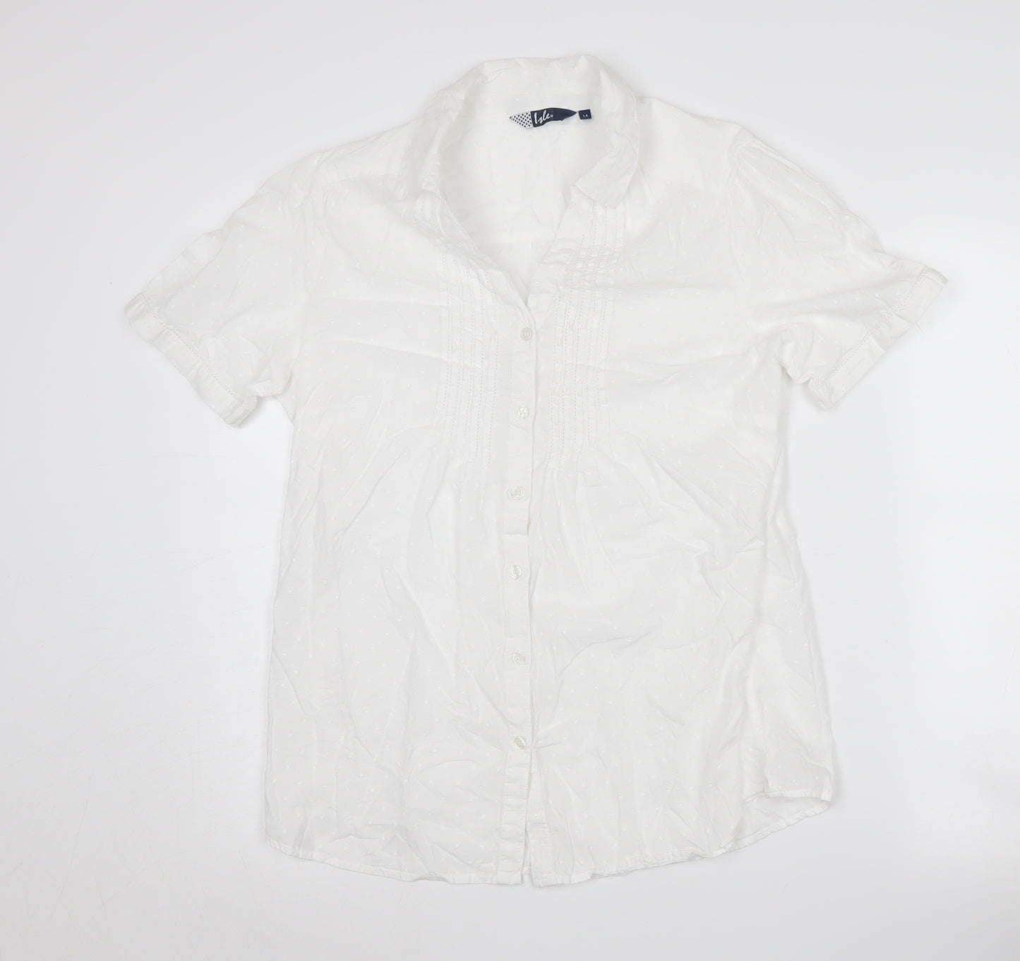 Isle White Women's Blouse, Size 14, Short Sleeve, Cotton