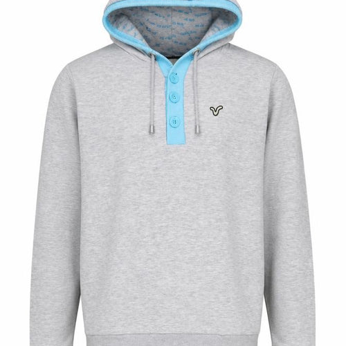 Voi Jeans Men's Grey Henley Hoodie, Size M
