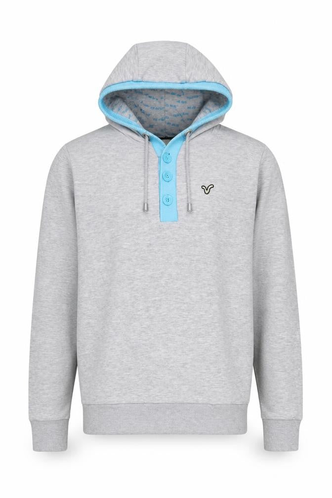 Voi Jeans Men's Grey Henley Hoodie, Size M