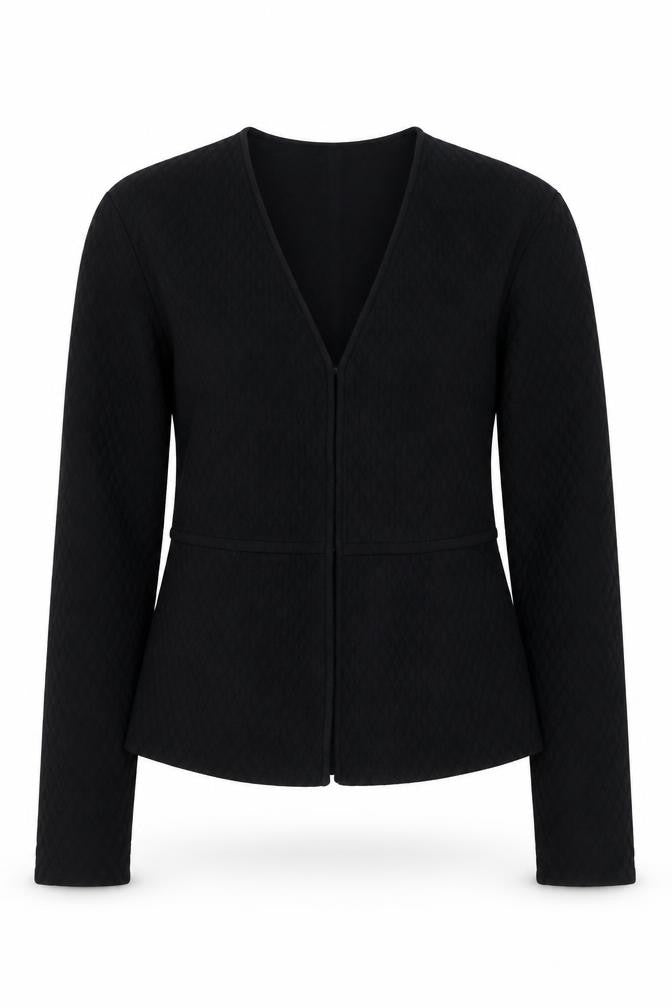 Front view of L.K. Bennett Women's Black Blazer S Shawl Collar