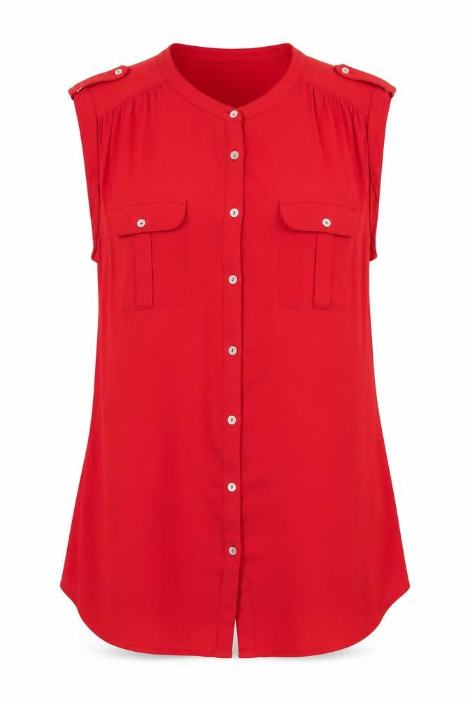 Front view of Laura Ashley Women's Red Button-Up Top, size 14