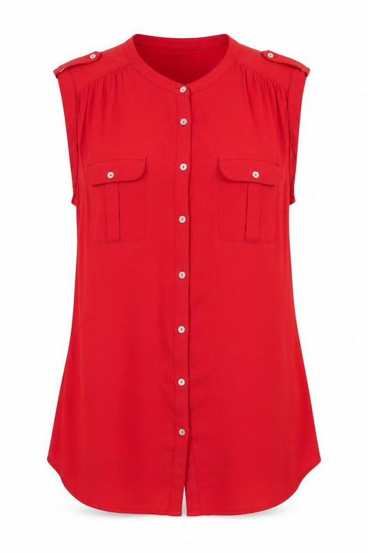 Front view of Laura Ashley Women's Red Button-Up Top, size 14