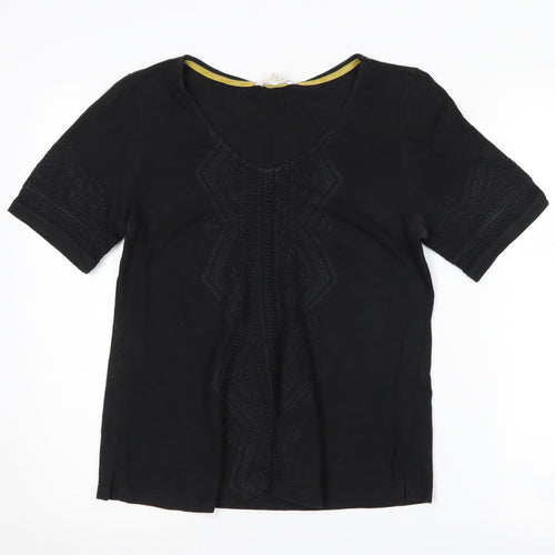 White Stuff Women’s Black Embroidered T-Shirt UK 10
