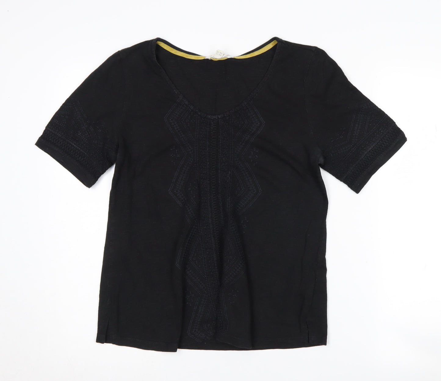 White Stuff Women’s Black Embroidered T-Shirt UK 10