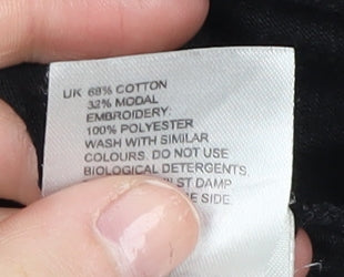 White Stuff Women’s Black Embroidered T-Shirt UK 10