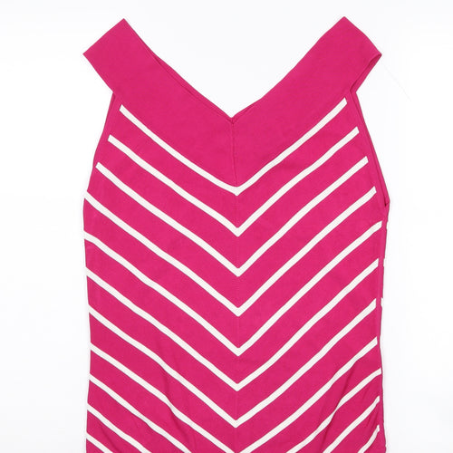 Jaeger Women's Pink Striped V-Neck Tank - Size M